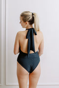 Black bow haltertop, low back,